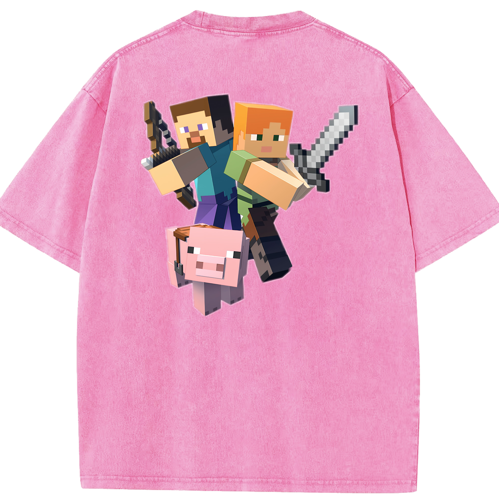 （画像用） マインクラフト ブロックの世界 Minecraft MC Block world 綿100% ヴィンテージ風 半袖Tシャツ（背面プリント）